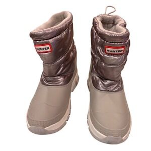 Hunter‎ Snow Boots Puffer Quilted Rubber Waterproof Winter Metallic Gray Women 9